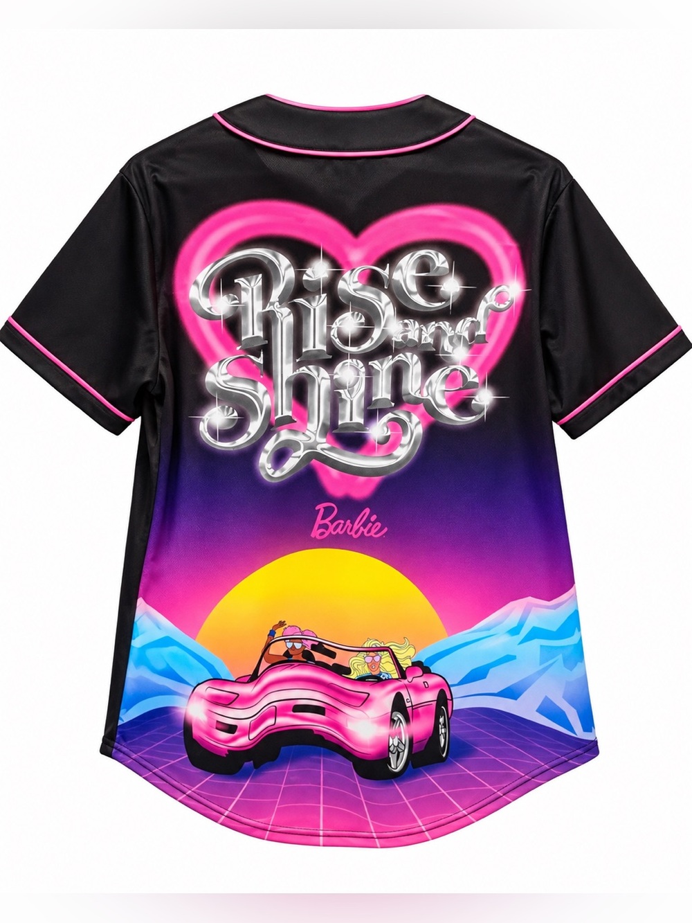 Barbie Rise and Shine Black Baseball Jersey with Pink Trim and Silver Logo
